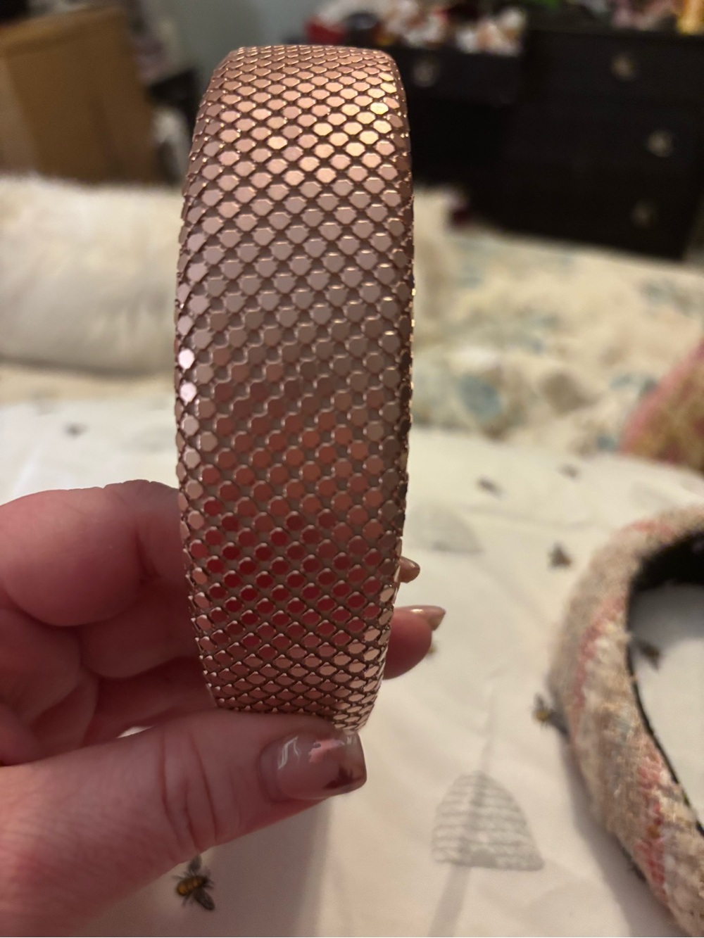 Ooak Lele Sadoughi Rose Gold Mesh Padded Alice Headband - Picture 2 of 6